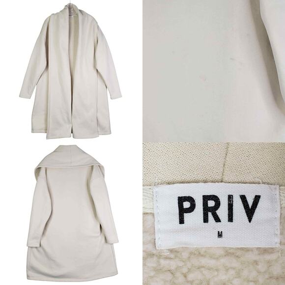 PRIV Coco Cozy Coatigan Cream Womens Size Medium M Sherpa Fleece Lined - Picture 1 of 8